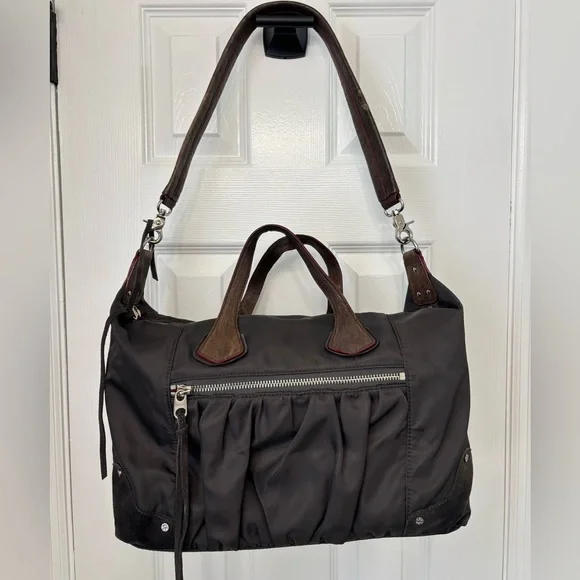 ✨MZ WALLACE Josie Bedford Nylon Grey Satchel/Large Bag Suede & Leather Trim